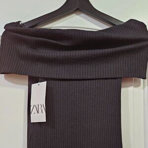 Zara off the shoulder ribbed midi dress